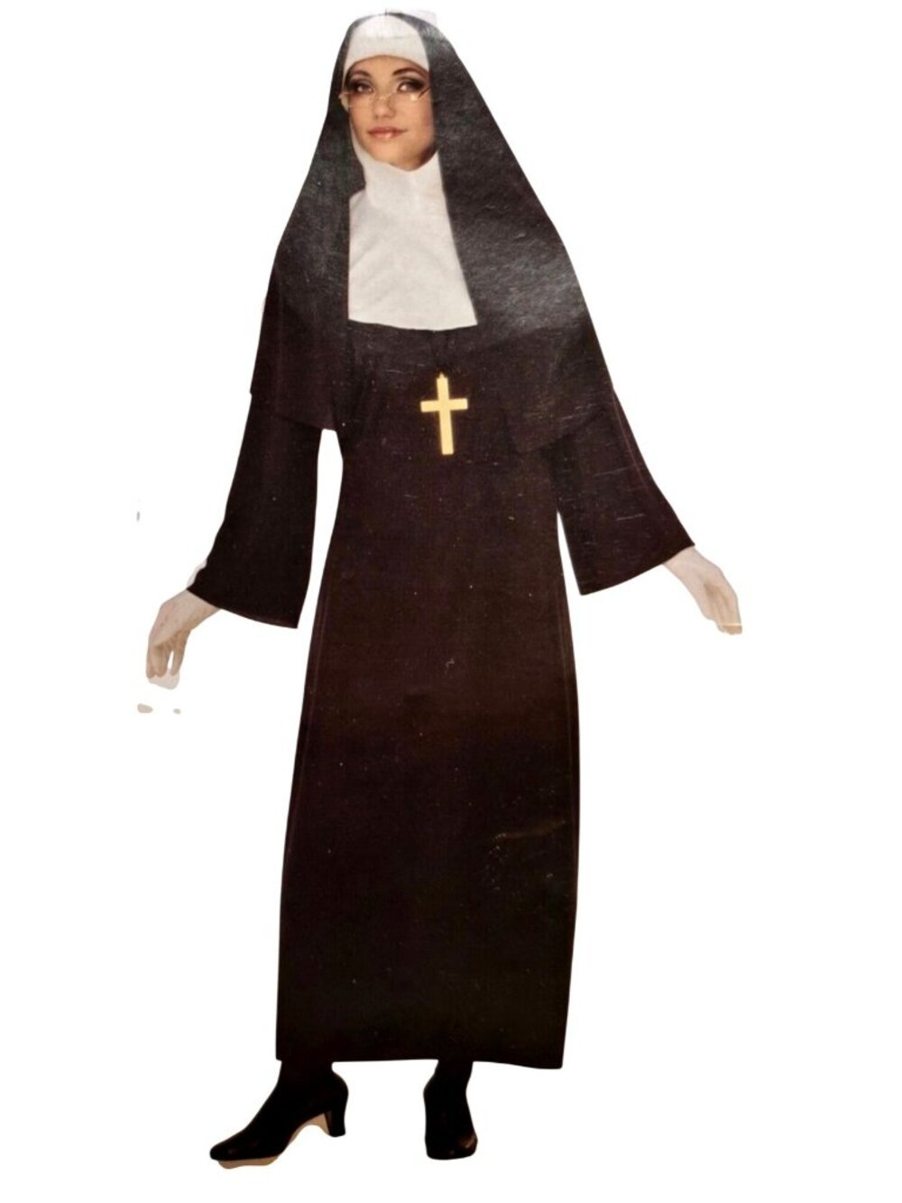 Nun Halloween Costume Womens XL Complete Deluxe Robe Veil Hood Necklace Gloves